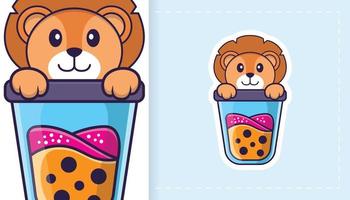 Cute lion mascot character. Can be used for stickers, patches, textiles, paper. Vector illustration