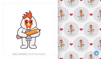 Seamless pattern with cartoon chicken on white background. Can be used on packaging paper, cloth and others. vector