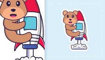 Cute bear mascot character. Can be used for stickers, pattern, patches, textiles, paper. Vector illustration