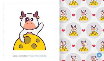 Seamless pattern with cartoon cow on white background. Can be used on packaging paper, cloth and others. vector