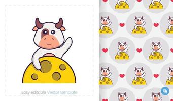 Seamless pattern with cartoon cow on white background. Can be used on packaging paper, cloth and others. vector