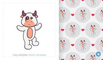 Seamless pattern with cartoon cow on white background. Can be used on packaging paper, cloth and others. vector