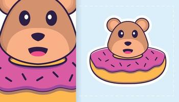 Cute bear mascot character. Can be used for stickers, pattern, patches, textiles, paper. Vector illustration