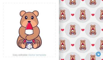 Cute bear mascot character. Can be used for stickers, pattern, patches, textiles, paper. Vector illustration