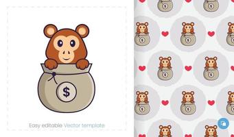 Seamless pattern with cartoon monkey on white background. Can be used on packaging paper, cloth and others. vector