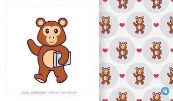 Seamless pattern with cartoon monkey on white background. Can be used on packaging paper, cloth and others. vector