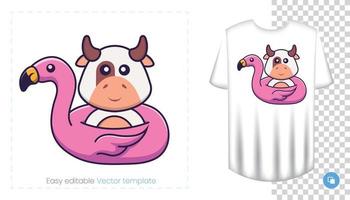 lindo personaje de vaca. estampados en camisetas, sudaderas, fundas para móviles, souvenirs. Ilustración de vector aislado sobre fondo blanco.