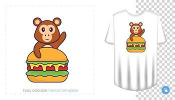 Cute monkey character. Prints on T-shirts, sweatshirts, cases for mobile phones, souvenirs. Isolated vector illustration on white background.