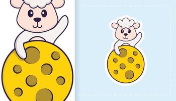 Cute sheep mascot character. Can be used for stickers, patches, textiles, paper. Vector illustration