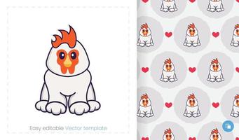 Seamless pattern with cartoon chicken on white background. Can be used on packaging paper, cloth and others. vector