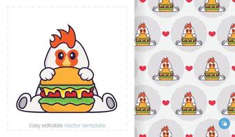 Seamless pattern with cartoon chicken on white background. Can be used on packaging paper, cloth and others. vector