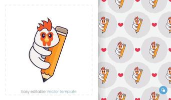 Seamless pattern with cartoon chicken on white background. Can be used on packaging paper, cloth and others. vector