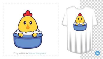 Cute chicken character. Prints on T-shirts, sweatshirts, cases for mobile phones, souvenirs. Isolated vector illustration on white background.