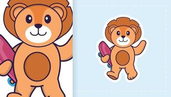 Cute lion mascot character. Can be used for stickers, patches, textiles, paper. Vector illustration