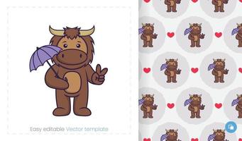 Cute bull mascot character. Can be used on stickers, patches, textiles, paper, cloth and others. vector