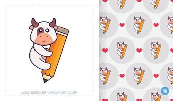 Seamless pattern with cartoon cow on white background. Can be used on packaging paper, cloth and others. vector