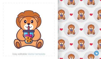 Seamless pattern with cartoon lion on white background. Can be used on packaging paper, cloth and others. vector