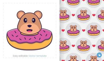 lindo personaje de mascota oso. se puede utilizar para pegatinas, patrones, parches, textiles, papel. ilustración vectorial vector