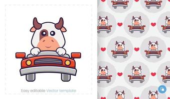 Seamless pattern with cartoon cow on white background. Can be used on packaging paper, cloth and others. vector