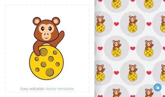 Seamless pattern with cartoon monkey on white background. Can be used on packaging paper, cloth and others. vector