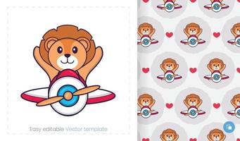 Seamless pattern with cartoon lion on white background. Can be used on packaging paper, cloth and others. vector