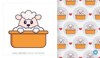 Seamless pattern with cartoon sheep on white background. Can be used on packaging paper, cloth and others. vector