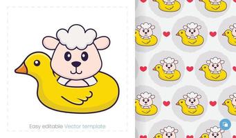 Seamless pattern with cartoon sheep on white background. Can be used on packaging paper, cloth and others. vector