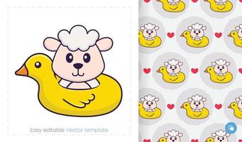 Seamless pattern with cartoon sheep on white background. Can be used on packaging paper, cloth and others. vector