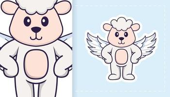 Cute sheep mascot character. Can be used for stickers, patches, textiles, paper. Vector illustration