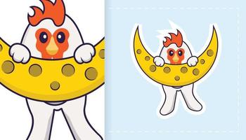 Cute vector chicken. Can be used for stickers, patches, textiles, paper. Vector illustration