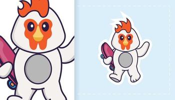 Cute vector chicken. Can be used for stickers, patches, textiles, paper. Vector illustration