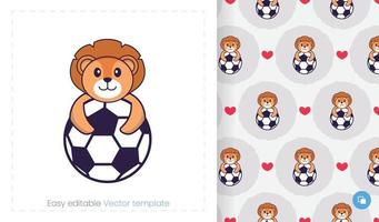 Seamless pattern with cartoon lion on white background. Can be used on packaging paper, cloth and others. vector