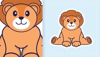 Cute lion mascot character. Can be used for stickers, patches, textiles, paper. Vector illustration