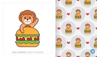 Seamless pattern with cartoon lion on white background. Can be used on packaging paper, cloth and others. vector