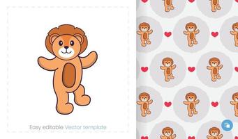 Seamless pattern with cartoon lion on white background. Can be used on packaging paper, cloth and others. vector