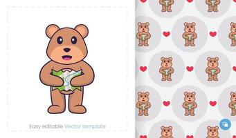 Cute bear mascot character. Can be used for stickers, pattern, patches, textiles, paper. Vector illustration