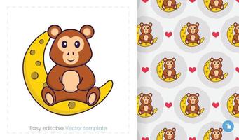 Seamless pattern with cartoon monkey on white background. Can be used on packaging paper, cloth and others. vector