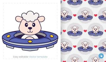 Seamless pattern with cartoon sheep on white background. Can be used on packaging paper, cloth and others. vector