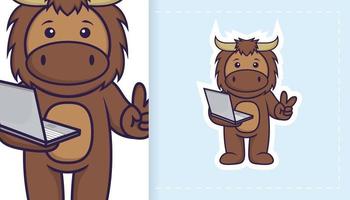 Cute bull mascot character. Can be used for stickers, patches, textiles, paper. Vector illustration