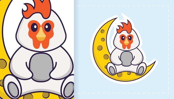 Cute vector chicken. Can be used for stickers, patches, textiles, paper. Vector illustration