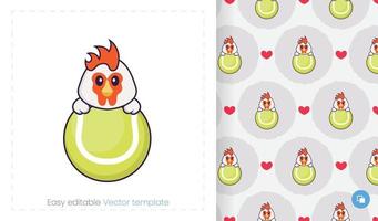 Seamless pattern with cartoon chicken on white background. Can be used on packaging paper, cloth and others. vector