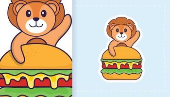 Cute lion mascot character. Can be used for stickers, patches, textiles, paper. Vector illustration