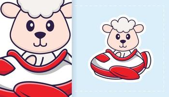 Cute sheep mascot character. Can be used for stickers, patches, textiles, paper. Vector illustration