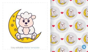 Seamless pattern with cartoon sheep on white background. Can be used on packaging paper, cloth and others. vector