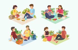 personajes picnic set vector