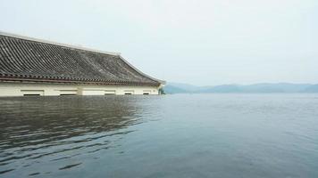 The beautiful lake landscapes in the Hangzhou city of the China in spring with the peaceful lake and fresh green mountains photo