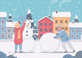 Making Snowman Winter Composition vector