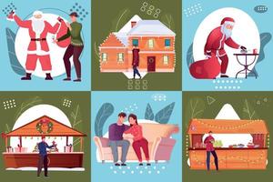 Christmas Composition Flat Set vector