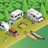 Rafting Canoeing Campsite Isometric View vector