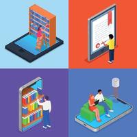 Four Digital Online Library Isometric Icon Set vector